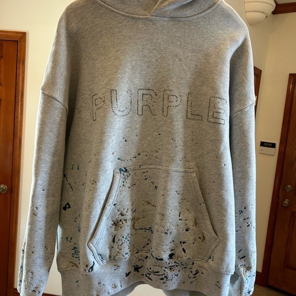 Men's Purple brand paint, splattered, crystal wordmark, heavy cotton fleece M